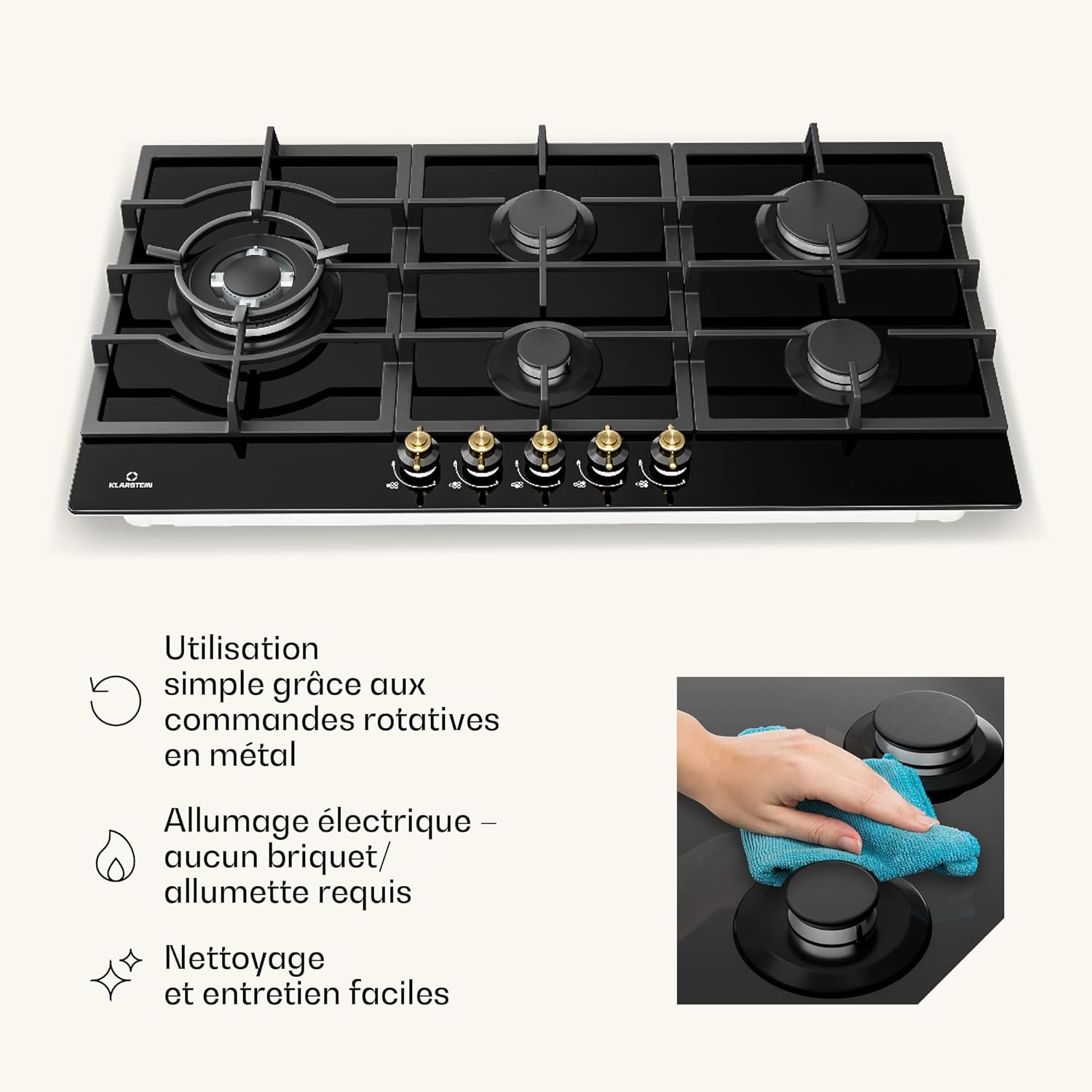 Klarstein Table de Cuisson à Gaz avec 5 Brûleurs – Plaque de Cuisson Encastrable 11100W, Surface en Acier Inoxydable, Compatible GPL – Image 6
