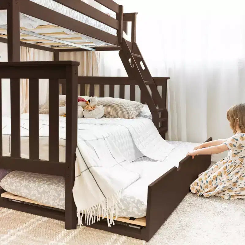 Max & Lily Solid Wood Bunk Bed, Twin over Full with Storage Trundle and Ladder for Kids – Image 23