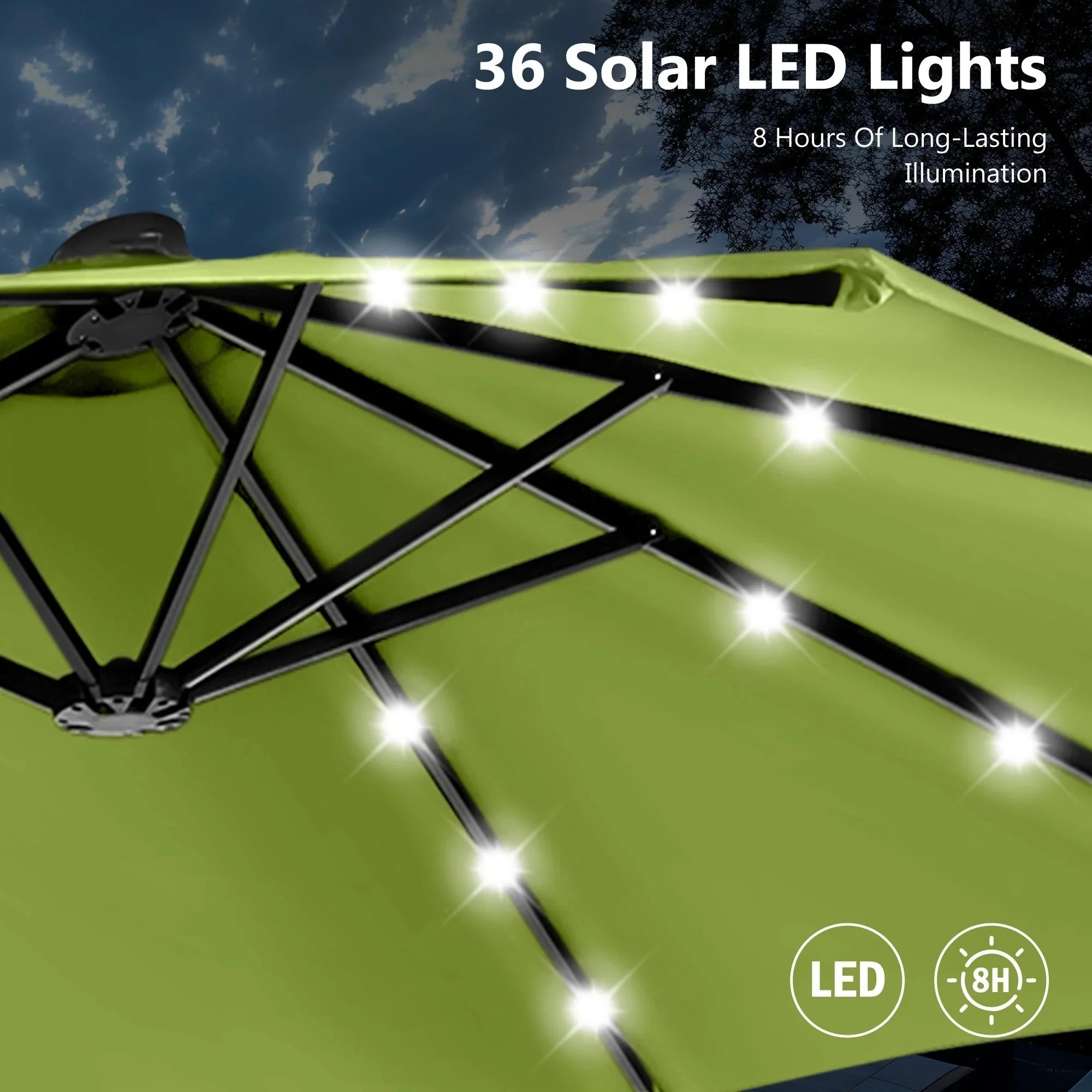 MAISON ARTS 15-foot Rectangular Crank Double-sided Outdoor Market Umbrella Solar LED Lighted Patio Umbrella with Base Included – Image 91