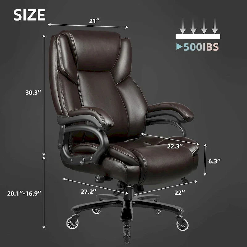 Bossin Big and Tall Executive Office Chair,500LBS Adjustable Lumbar Support Ergonomic Chair with High Back PU Leather Computer – Image 24