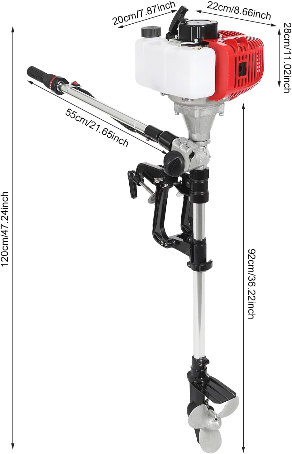 Moteur hors-bord, 4 temps 6 ch, moteur pour bateau à essence, 63 cm³. Refroidi par air. Moteur hors-bord pour bateaux gonflables, bateaux de pêche, kayaks de pêche – Image 3