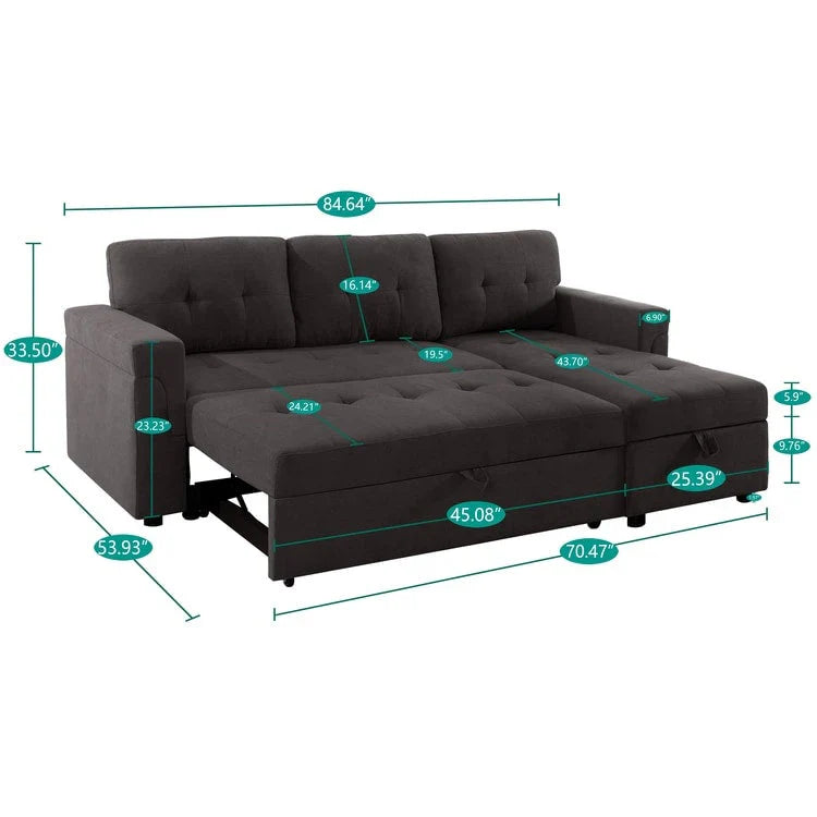 Convertible Reversible Sectional Sofa with Pull-Out Sleeper Bed, Hidden Storage Chaise, and Durable Legs – Image 40