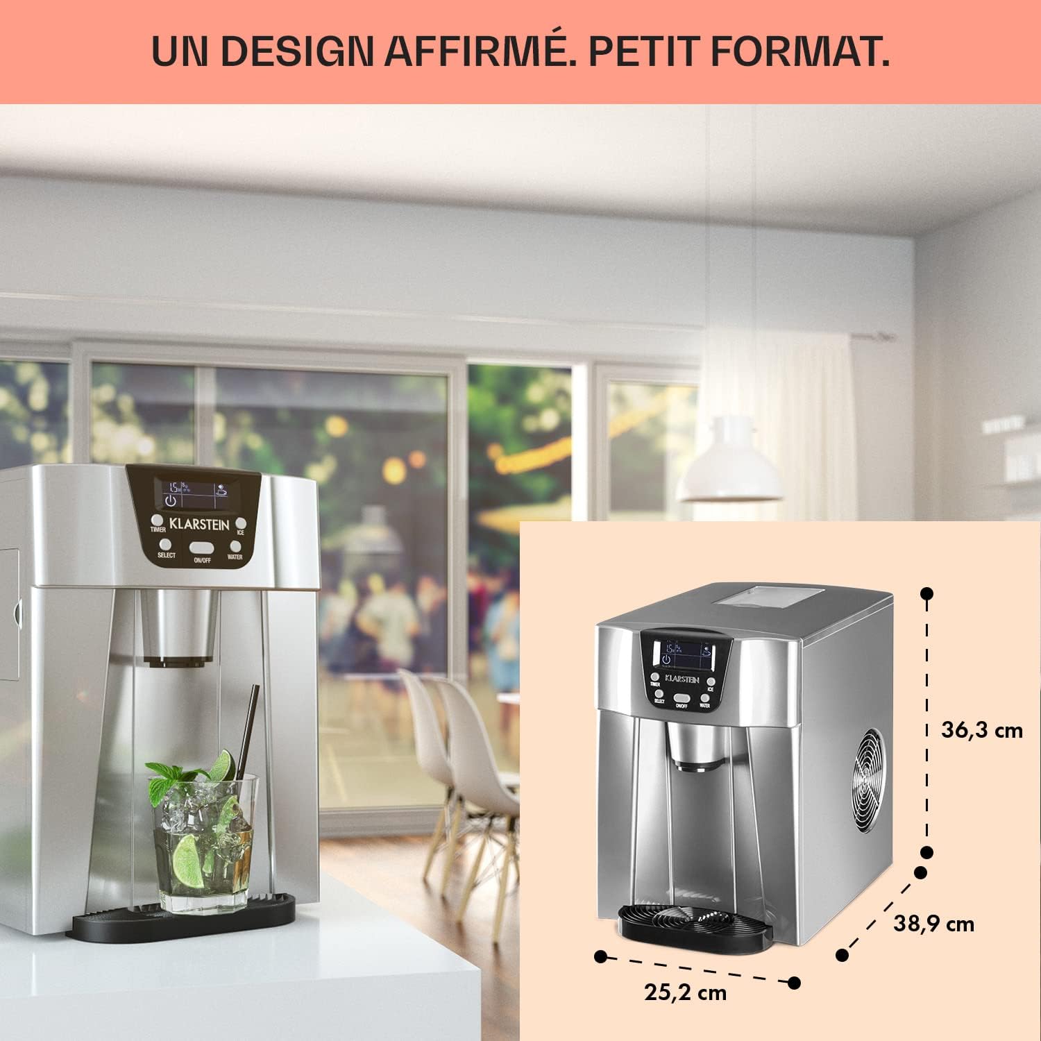 Klarstein Machine a Glacons pour la Maison, Capacité de 2L, Fabrique Rapidement Jusqu'à 12kg de Glacons, Alarmes de Sécurité, Machine à Glaçons de Comptoir, Ice Maker, Distributeur Eau Froide – Image 3