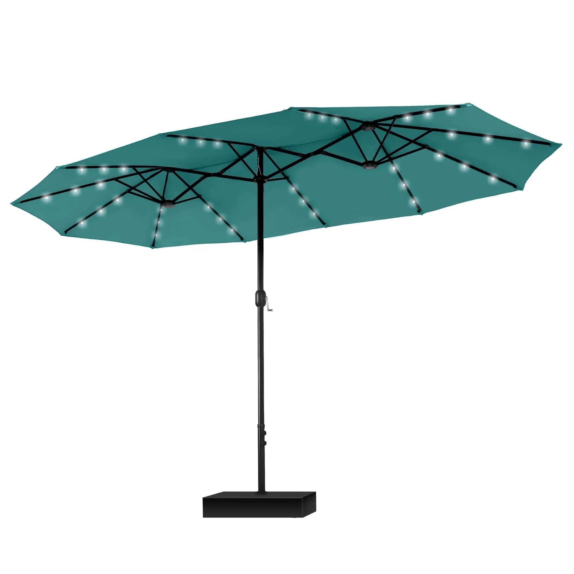 MAISON ARTS 15-foot Rectangular Crank Double-sided Outdoor Market Umbrella Solar LED Lighted Patio Umbrella with Base Included – Image 24