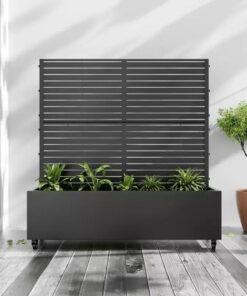 MAYEERTY Planter Box with Trellis Iron Black Louvered Classic Style 47x47x16in 3-Piece Set