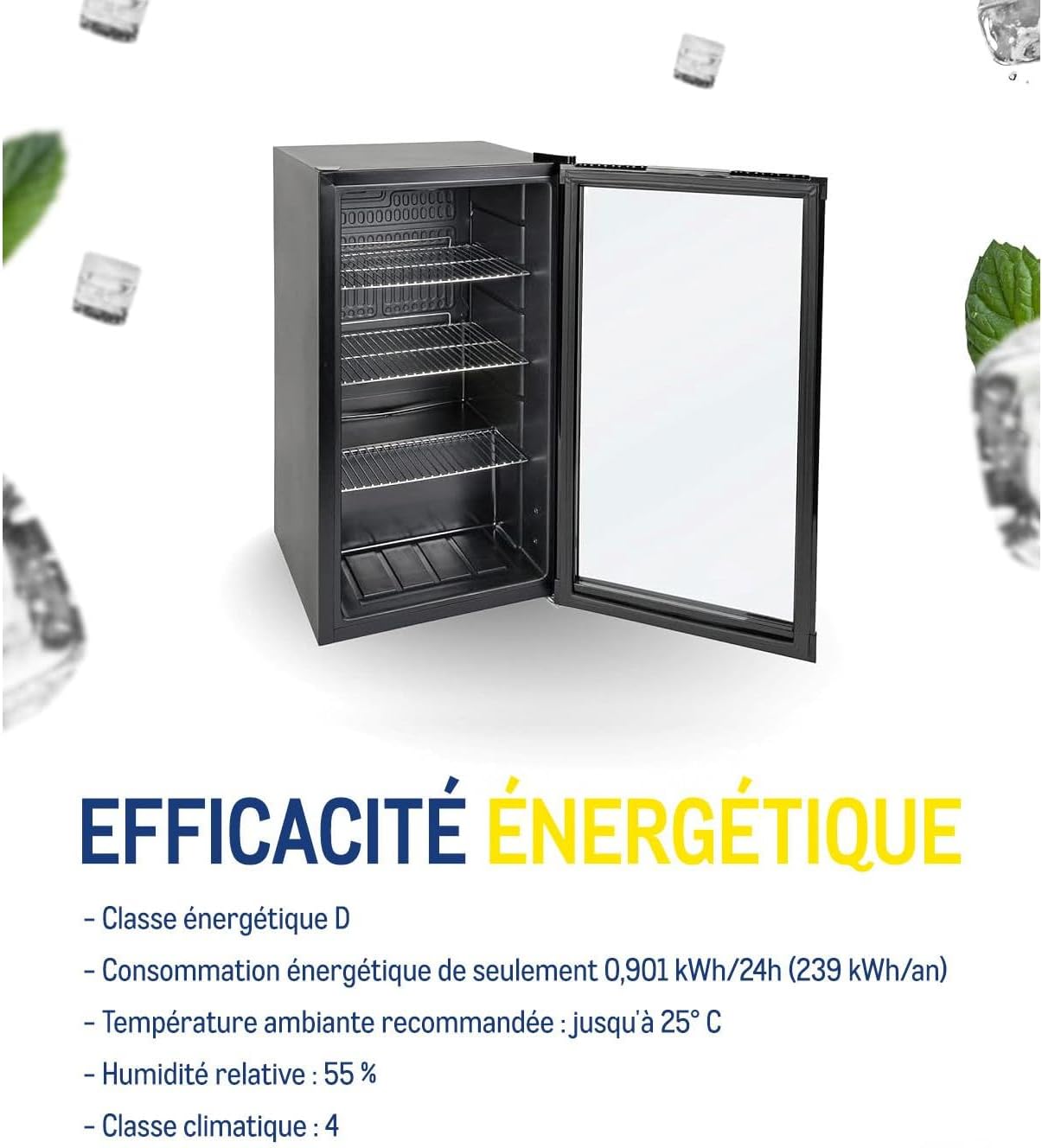 METRO Professional Réfrigérateur à boissons GPC1088, métal/verre, 43 x 49 x 83 cm, 88 L, réfrigération statique, noir – Image 3
