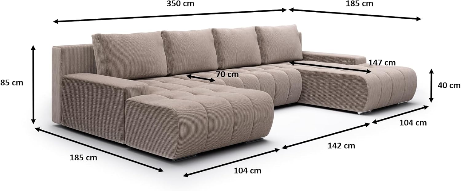 Tendencio Canapé panoramique Convertible BOLUTI en Velours côtelé avec Coffre de Rangement (Beige) – Image 2
