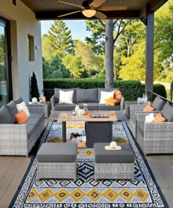 XIZZI 13-piece Outdoor Patio Furniture Wicker Seating Set with Fire Pit