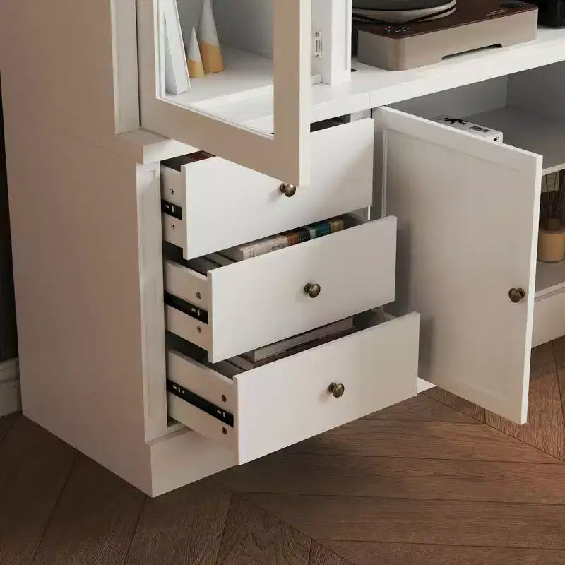 Famapy White Media Entertainment Center Large TV Stand with Storage Cabinets & LED Spotlights for Living Room – Image 10