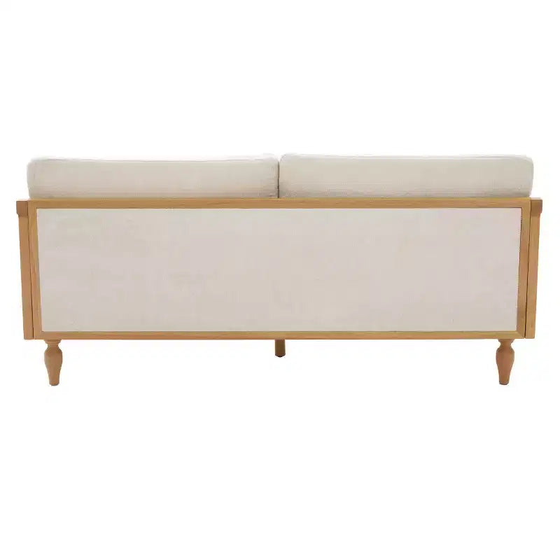 Mid-century Loveseat Sofa with Soft Upholstery, Rattan Armrests & Wooden Legs, 2-Seater Sofa for Living Room, Bedroom, or Apartment-Panipeachy – Image 8