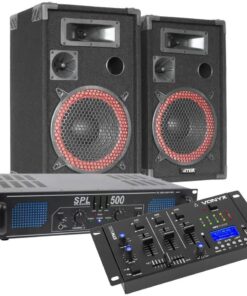 VONYX SKYTEC Kit DJ Complet - Enceinte 500W, Amplificateur Puissant 2X 250W avec Table de Mixage