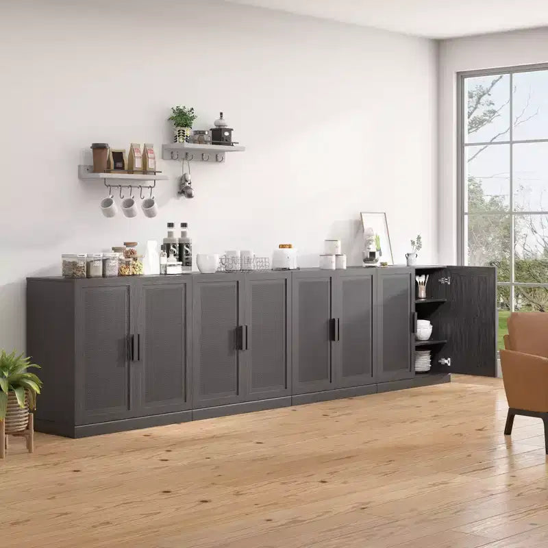 62 High Black Wicker Door Wood Grain Decorative Storage Cabinet with 12 Shelves – Image 2