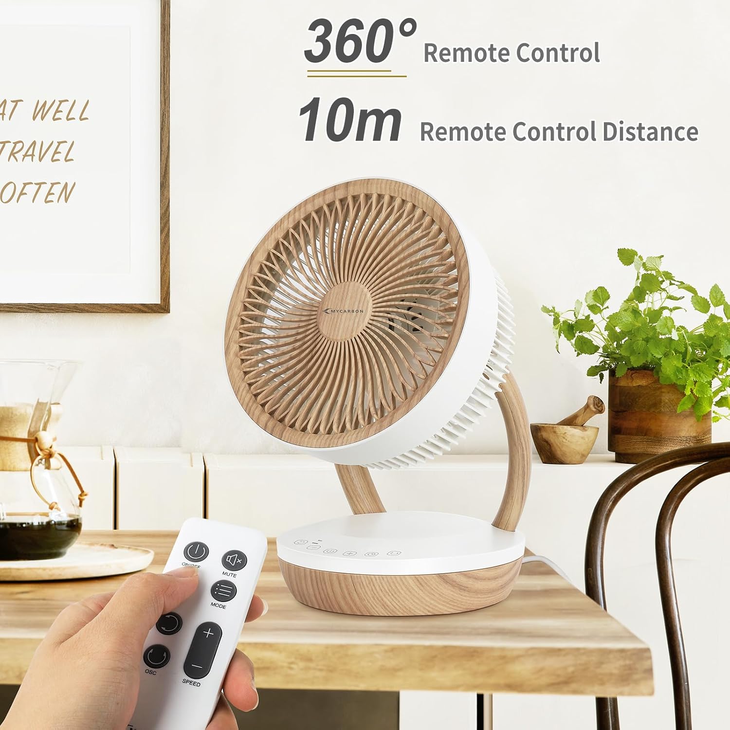 MYCARBON DC Ventilateur Ultra Silencieux 20dB avec Télécommande 1800m³/ h Ventilateur de Table Puissant et Silencieux 8 Vitesses 8h Minuterie 3D Oscillation Mode ECO pour Chambre Bureau, FS05-DC – Image 6