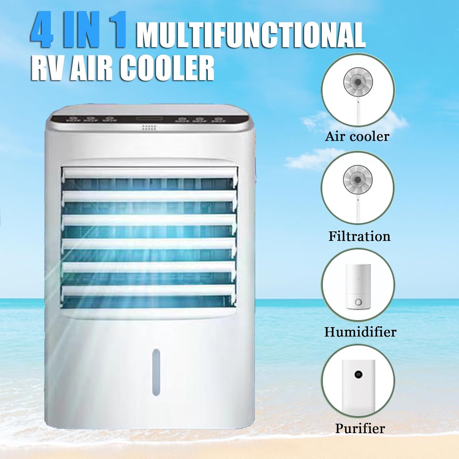 Tonuuoei Climatiseur pour Camping-Car, Refroidisseur d'air par éVaporation, Ventilateur Portable 4 en 1 avec TéLéCommande, Blocs RéFrigéRants, 3 Vitesses, Camions, Voitures Et Bus,24V – Image 3