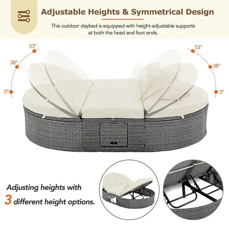 Outdoor Sun Bed Patio 2-Person Daybed with Cushions and Pillows – Image 8