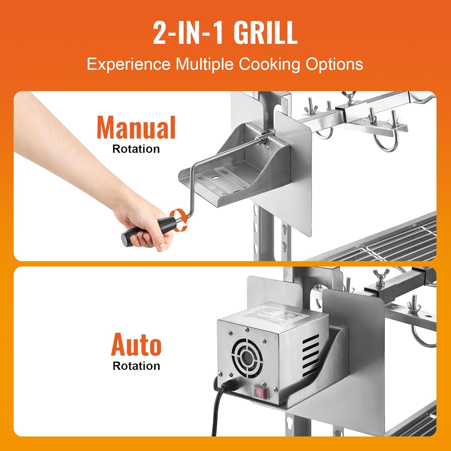 VEVOR Barbecue à Charbon avec Tournebroche Électrique 52 W Charge 90 kg, Rôtissoire Barbecue 118,5 cm, en Inox, avec Pare-Brise et Roues Verrouillables, pour Rôtir Agneau Porcelet Poulet Camping – Image 4