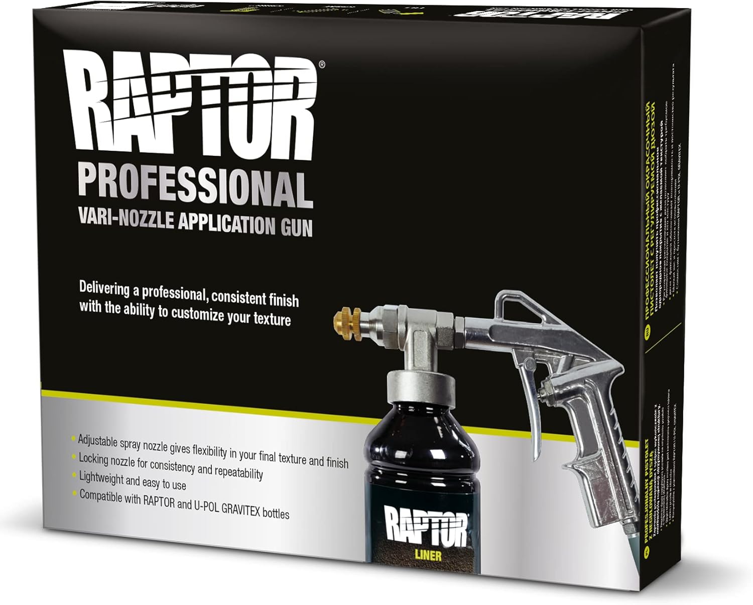RAPTOR kit de revêtement de protection - 4 bouteilles de 3,79 litres (incluant le durcisseur), noir, avec le pistolet professionnel RAPTOR à buse réglable – Image 5