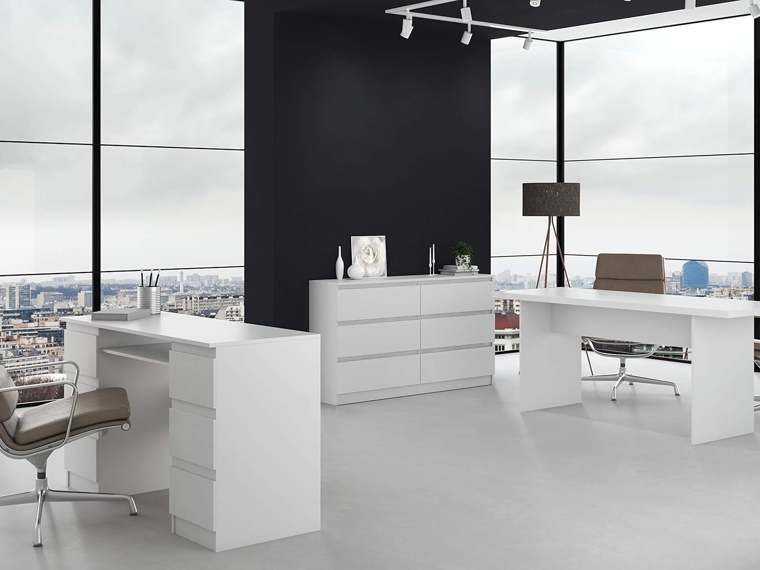 CDF Commode 6 Tiroirs Commode Chambre Blanc Meuble Armoire de Rangement Spacieux pour Salon Bureau Spacieuse et Design Moderne Facile à Installer 40x75x138 cm Meuble à Vêtements – Image 2