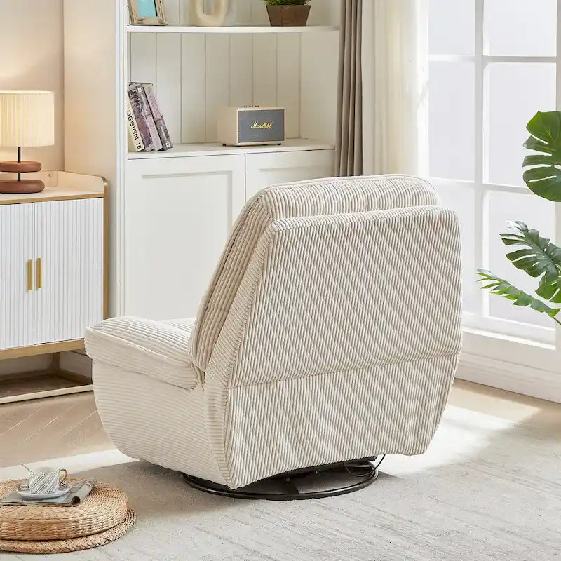 Corduroy Swivel Glider Recliner, Footrest for Living Room – Image 8