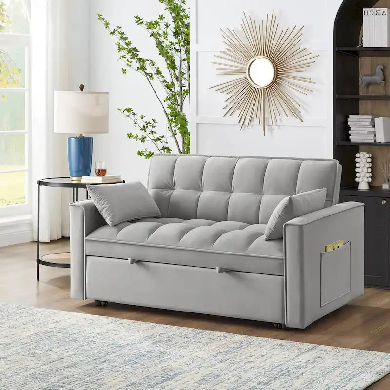 4 in1 Loveseat Sofa Bed with Armrests & Storage Pockets, Multi-Function Tufted Pull-out Sofa Bed with Adjustable Backrest – Image 22
