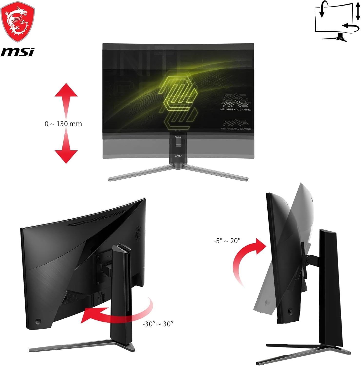 MSI MAG 27CQ6PF Écran Gaming incurvé FHD de 27 - Dalle Rapid VA 2560 x 1440 1500R, 180 Hz / 0,5ms (GtG, Min.), AMD FreeSync - DP 1.2a, HDMI 2.0b CEC – Image 2