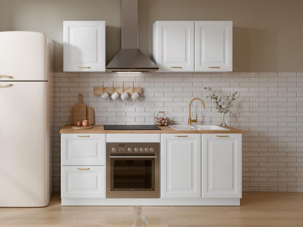 Vente-unique - Cuisine compléte - avec Plan de Travail 200 cm - Blanc et Naturel - CELOMIA – Image 8