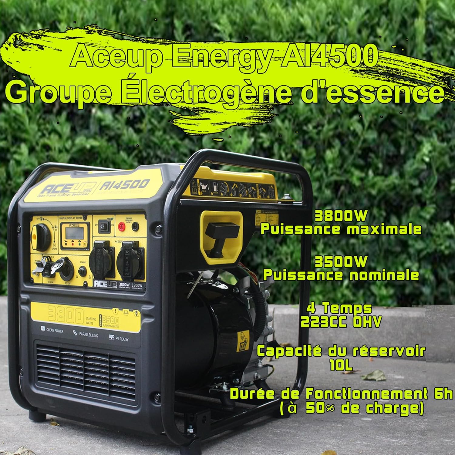 Aceup Energy Groupe électrogène à inverseur 3800W avec générateur à essence 230V 12V pour pannes de courant et chantiers de construction Affichage intelligent 4 temps – Image 7