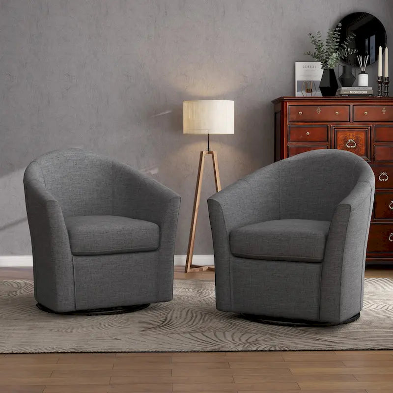 Set of 2 Modern Upholstered Swivel Barrel Chair Living Room Accent Chair – Image 35