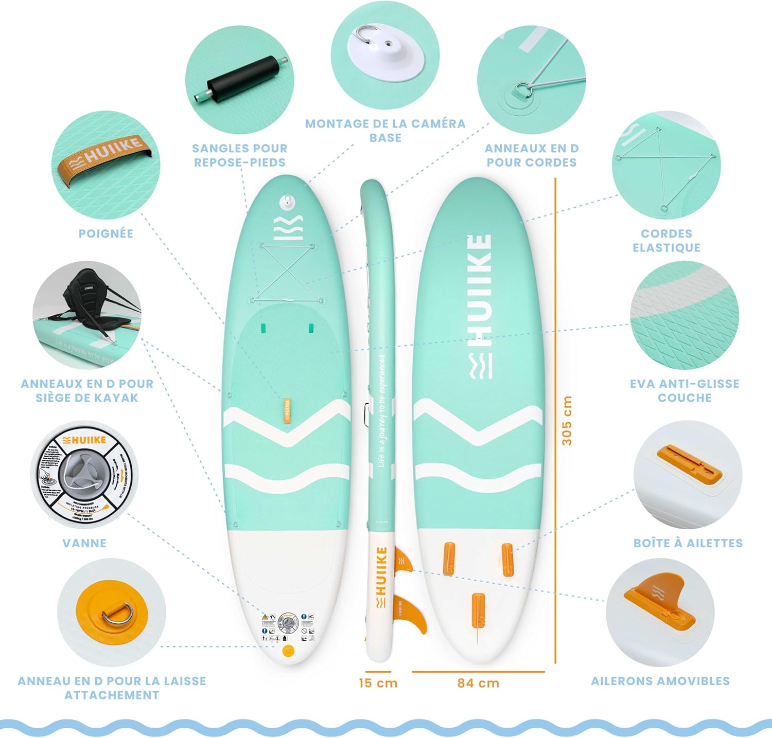 HUIIKE Paddle Gonflable Adulte avec Accessoires Inclus, Pagaie, Ailerons, Pompe. Planche de Stand Up Paddle Grande Stabilité et Résistance. 305 x 84 x 15 cm, Jusqu'à 130 kg – Image 2