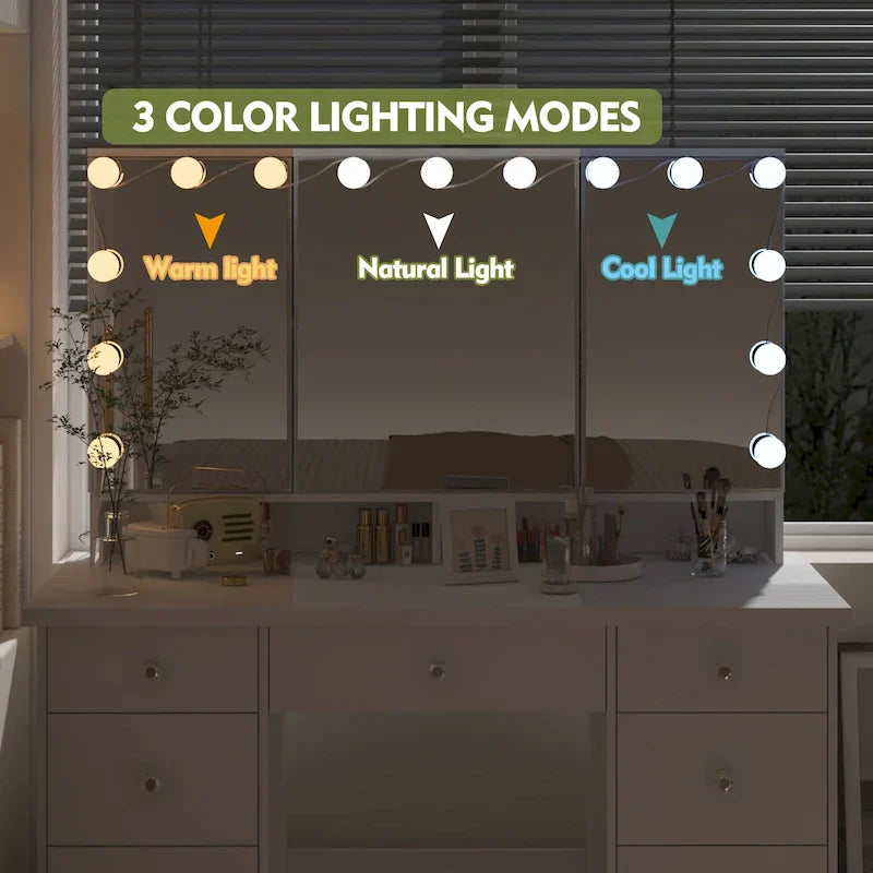 Luxurious LED Makeup Vanity with 9 Drawers Elegant Makeup Station – Image 14