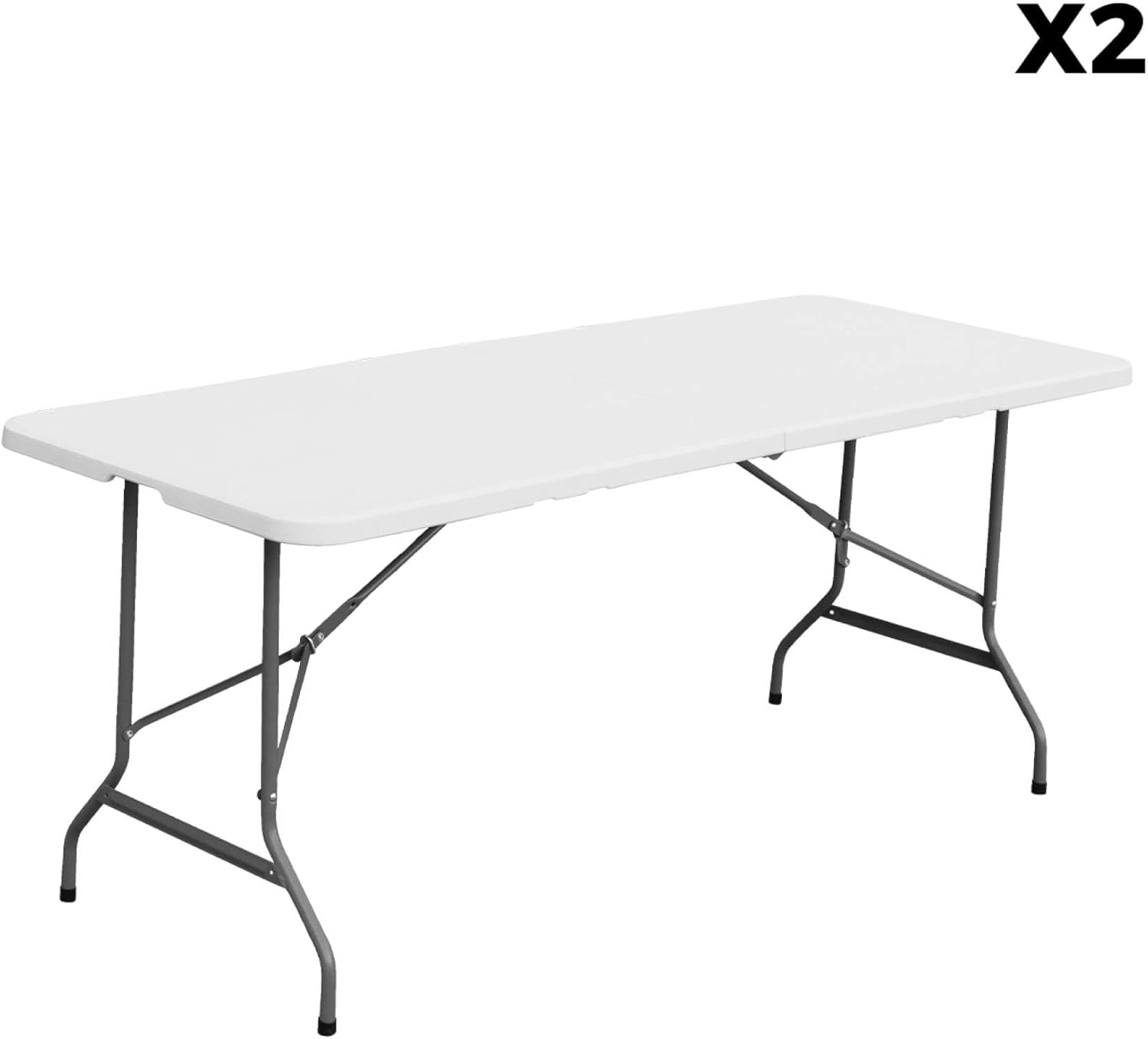 sweeek - Lot de 2 Tables de réception Pliables en Plastique Blanc 180cm + 12 chaises d'appoint. Table de Camping – Image 5