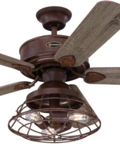 Westinghouse Lighting 7220540 Ventilateur de Plafond D'Intérieur Barnett de 122 cm en Bois Nu, Kit DÉclairage LED à Variateur avec Abat-Jour Cage, Télécommande Incluse