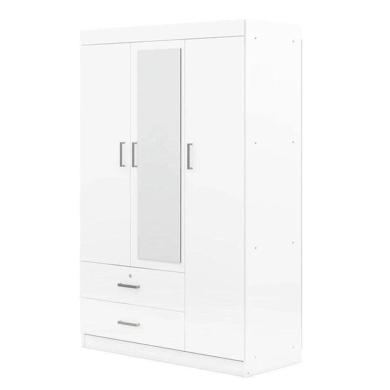 3-Door Mirror Wardrobe with Shelves and 2 Drawers – Image 7