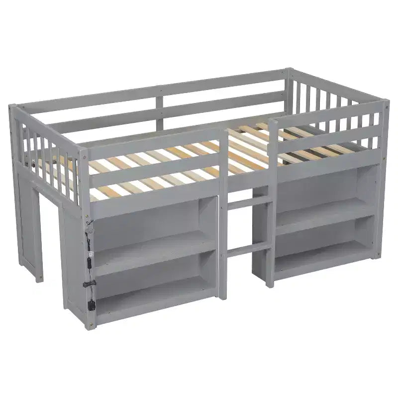 Whisen 79.8''L * 43.9''W Twin Size Kid Low Loft Bed With Two-Tier Shelves And LED Light – Image 8