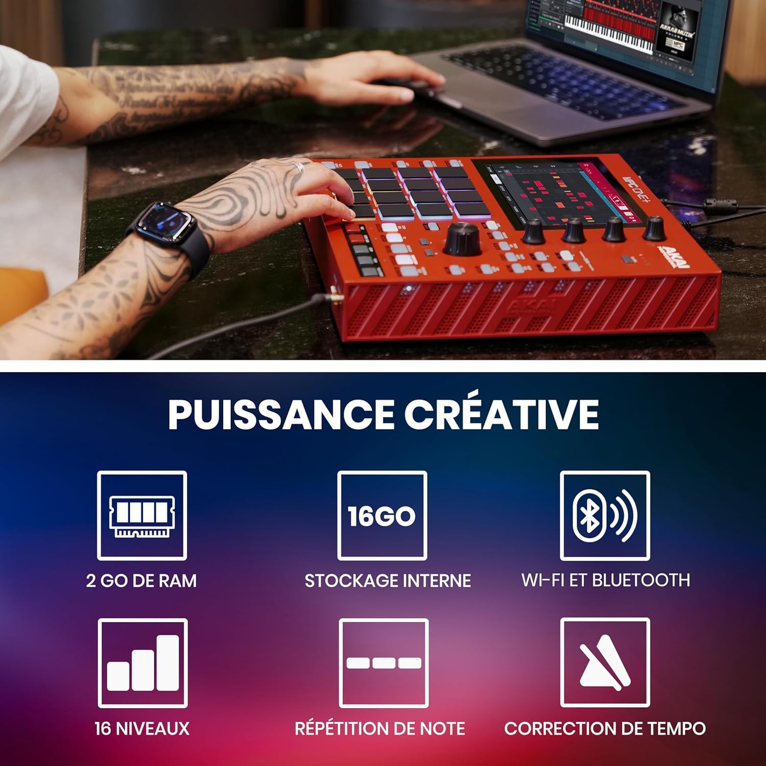 Akai Professional MPC One+ Standalone Drum Machine, Beat Maker et Contrôleur MIDI avec WiFi, Bluetooth, Pads de Batterie, Plug-ins de Synthèse, Écran Tactile et Intégration Native Instruments – Image 2