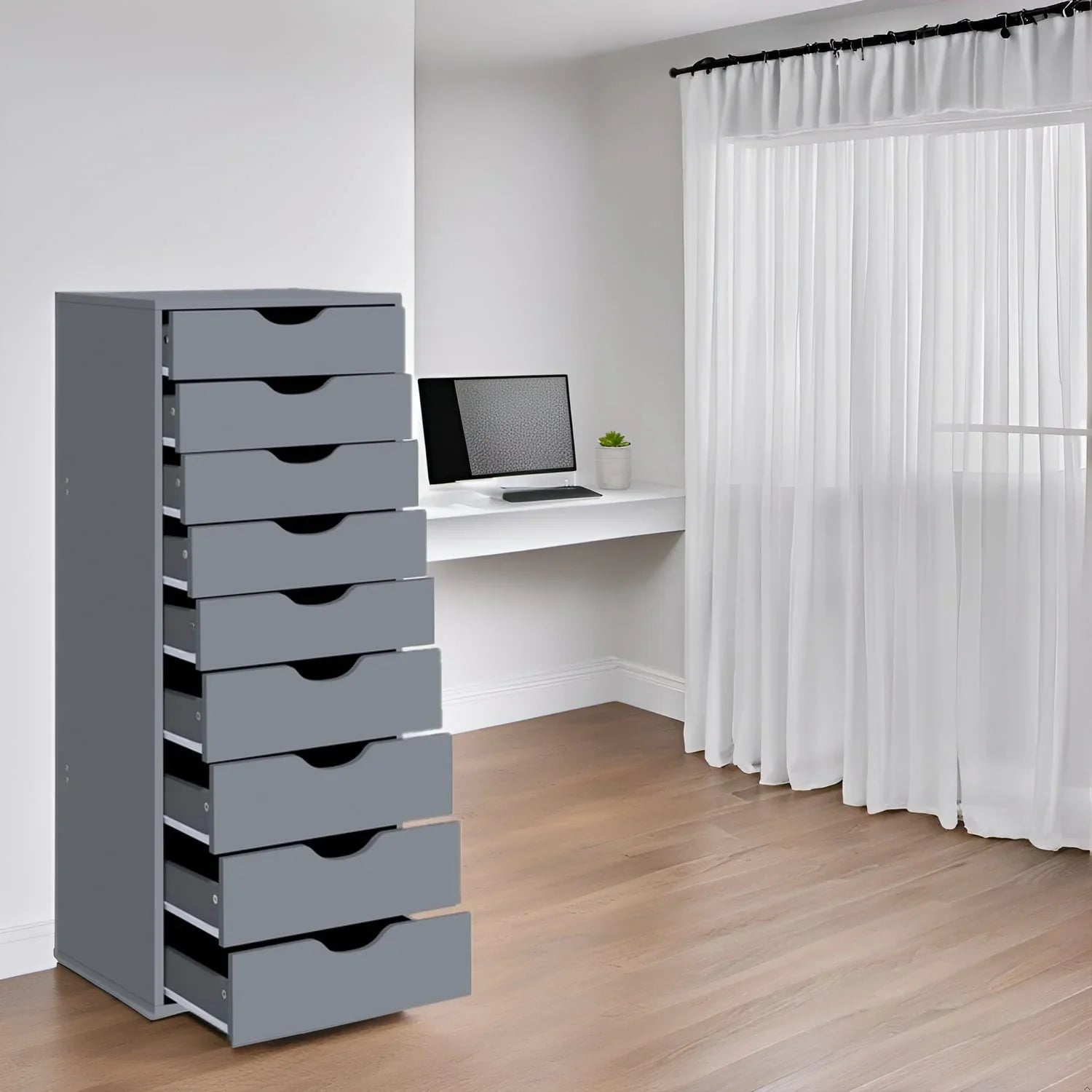 Narrow Wooden 9-Drawer Cabinet with Smooth-Glide Drawers and Top Storage Shelf – Image 14