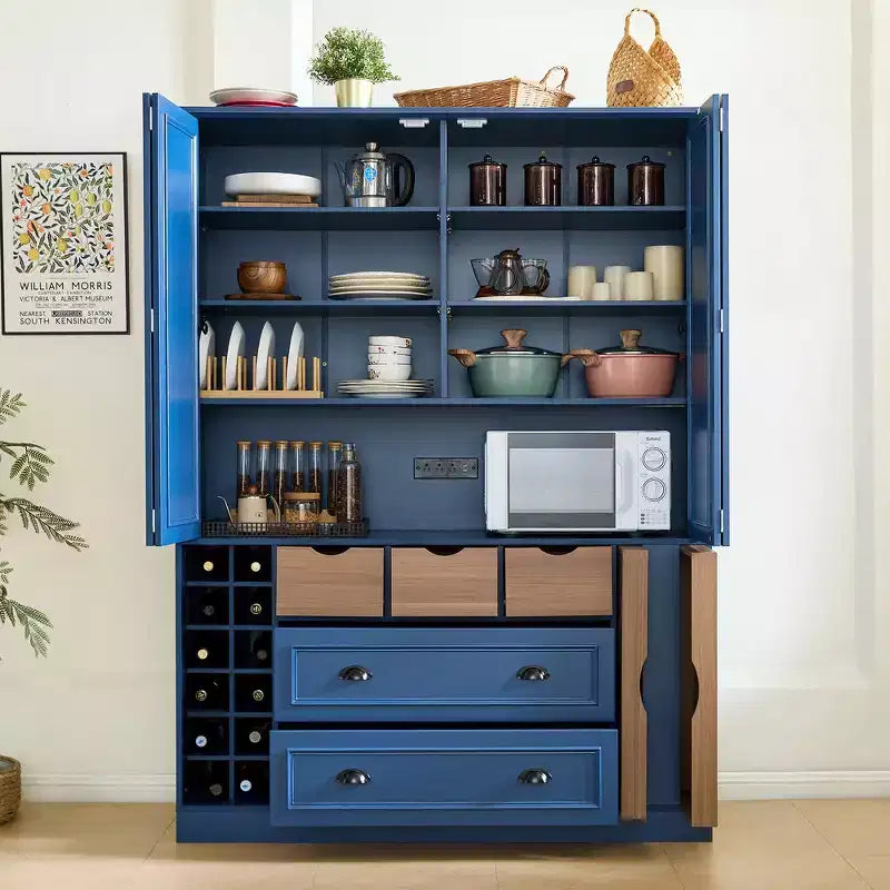 Whisen 71'' Tall Freestanding Kitchen Pantry, Large Dining Storage Cabinet Cupboard Sideboards With 4 Foldable Doors, Shelves, Wine Racks – Image 20