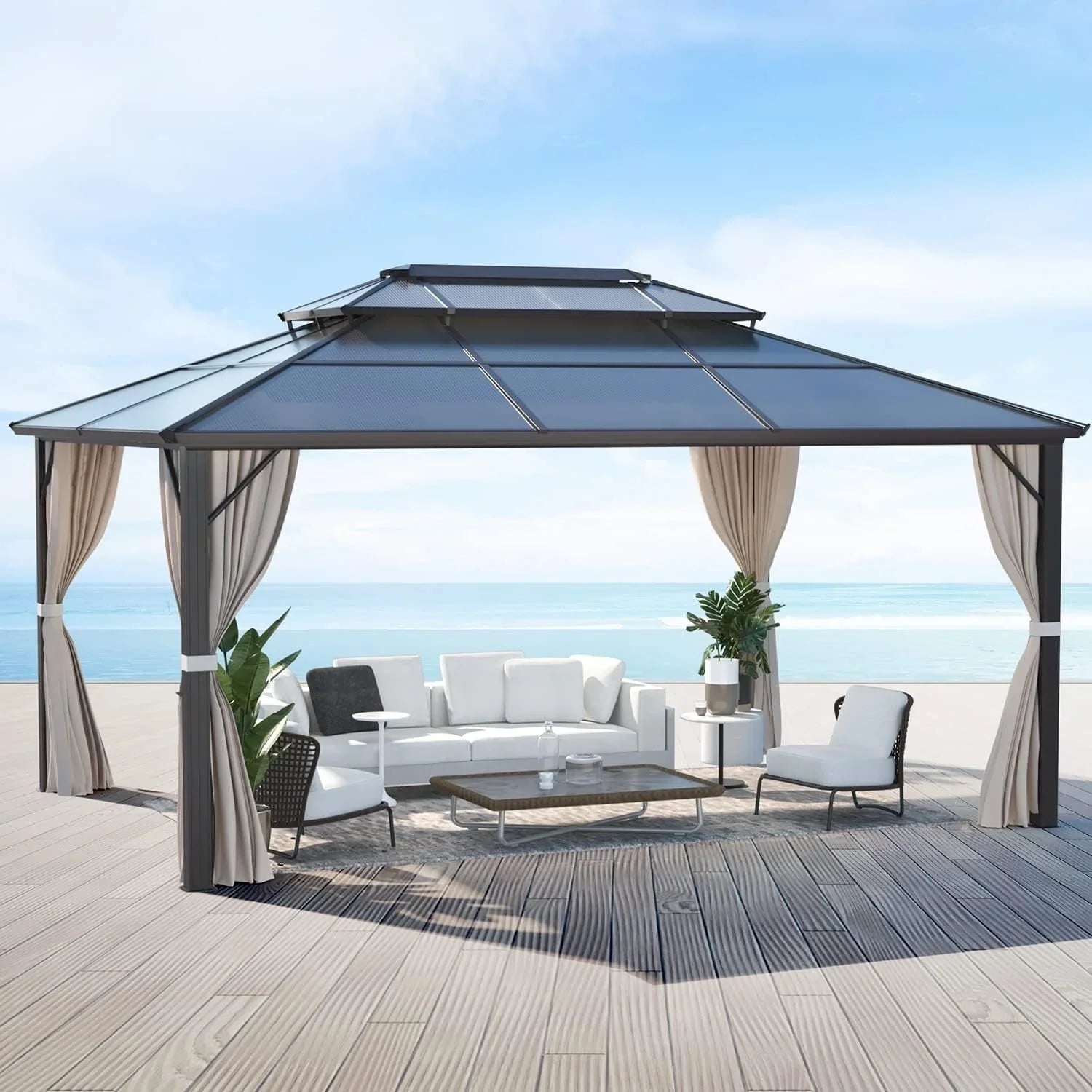 EROMMY Hardtop Gazebo,Outdoor Pergola with Double Roof & Netting & Curtains,Heavy Duty Canopy for Patio, Backyard, Pool party – Image 12