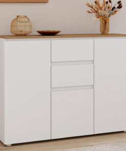 Alternative view of IDMarket - Buffet 100 cm Toby 3 Portes 2 tiroirs Blanc et Plateau Bois
