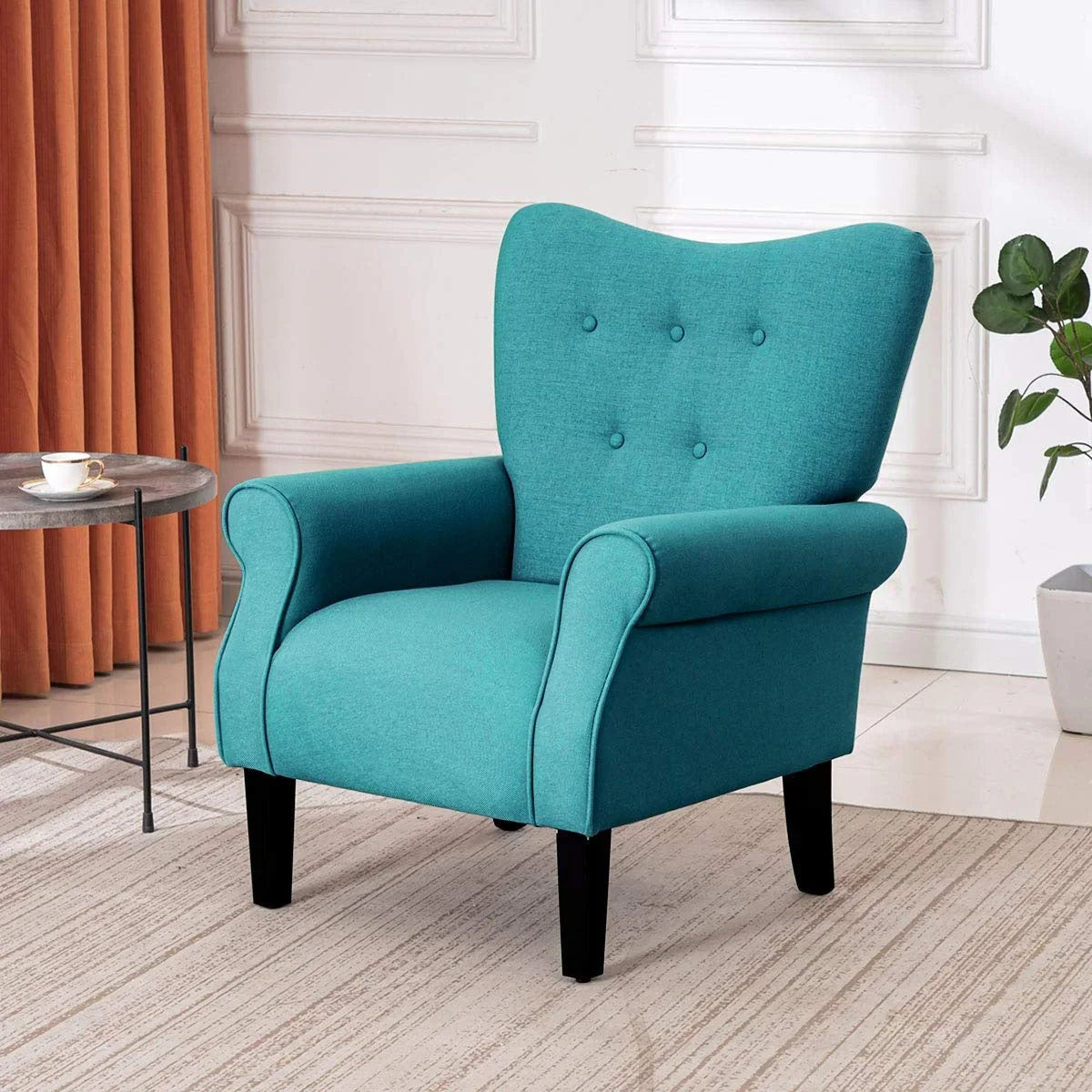 Erommy Modern Accent Chair, High Back Armchair, Upholstered Fabric Button Single Sofa with Wooden Legs for Living Room – Image 165