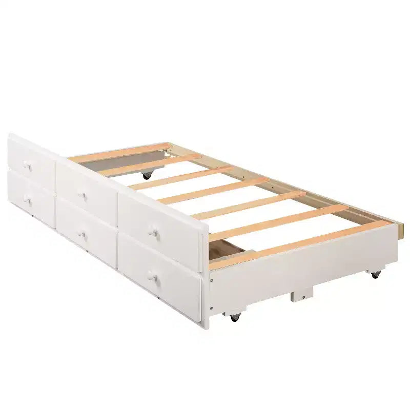 Twin Bunk Bed with Ladder, Safety Rail, Twin Trundle Bed with 3 Drawers for Teens Bedroom, Guest Room Furniture – Image 22