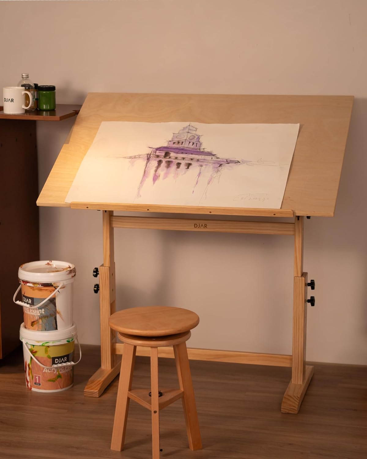DJAR Table à dessin réglable en bois, 106,7 x 76,2 cm, bureau d'artiste pour peinture, croquis, écriture, naturel – Image 2