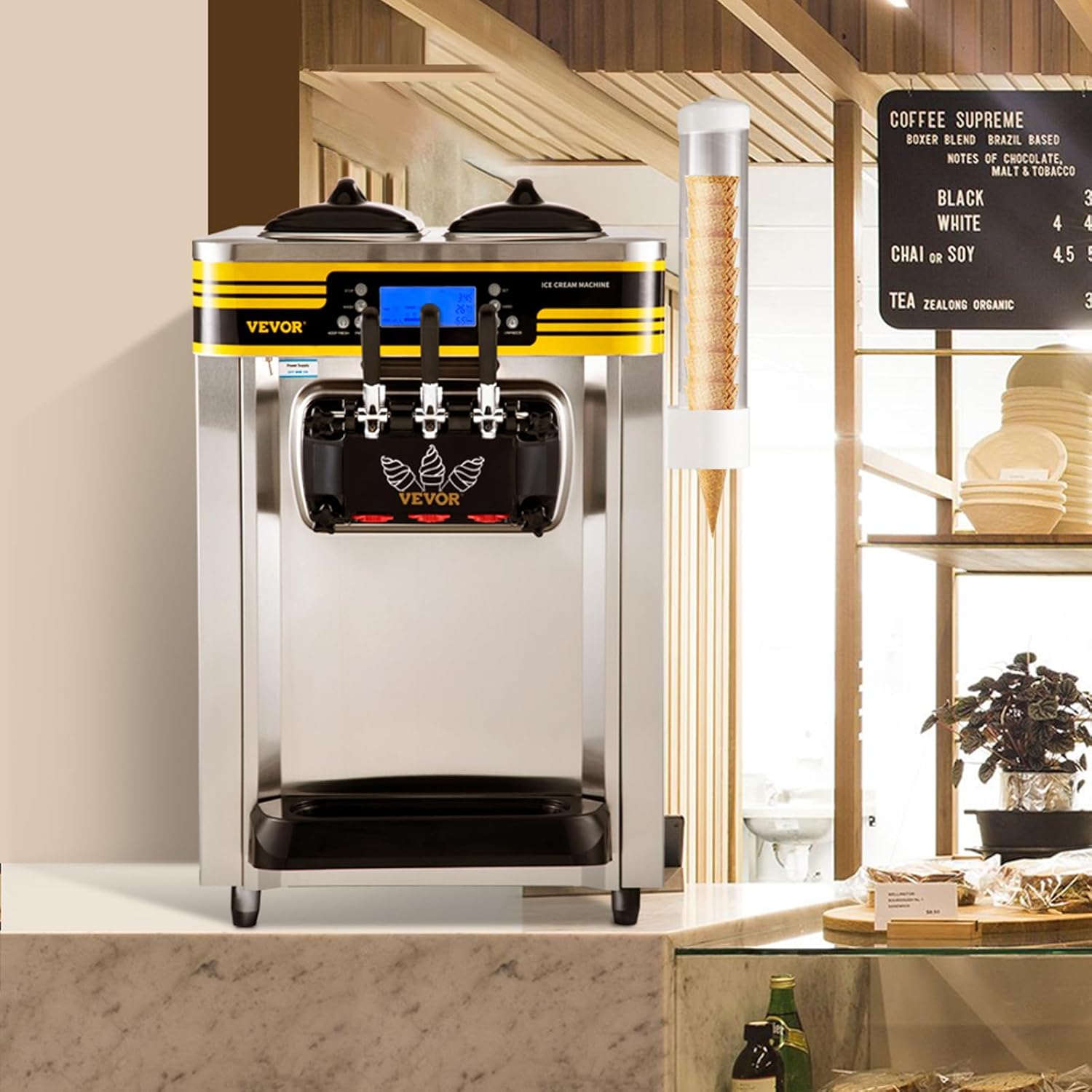 VEVOR Machine à Crème Glacée Molle 22-30L/h 2350W Machine à Glace Italienne Trémie 6L Sorbetière Glace à l’Italienne Pré-Réfrigération Décongélation en Un Clic 3 Saveurs Sundae Yaourt Café Snack-Bar – Image 8