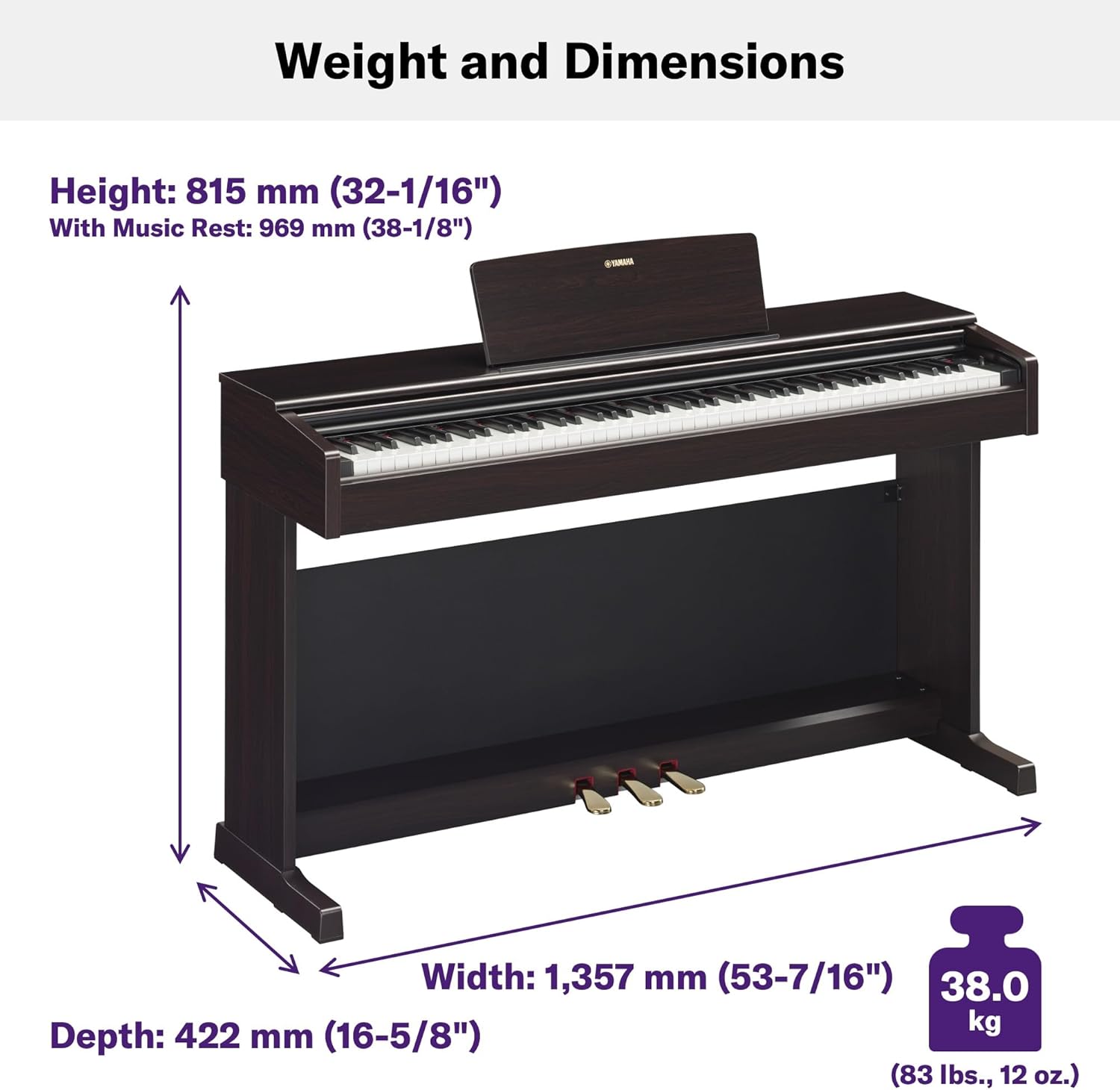 Yamaha ARIUS YDP-145 Piano Numérique - Piano d'Intérieur Moderne et meuble pour Amateurs, Jouabilité de Piano Acoustique Authentique, en noyer noir – Image 6