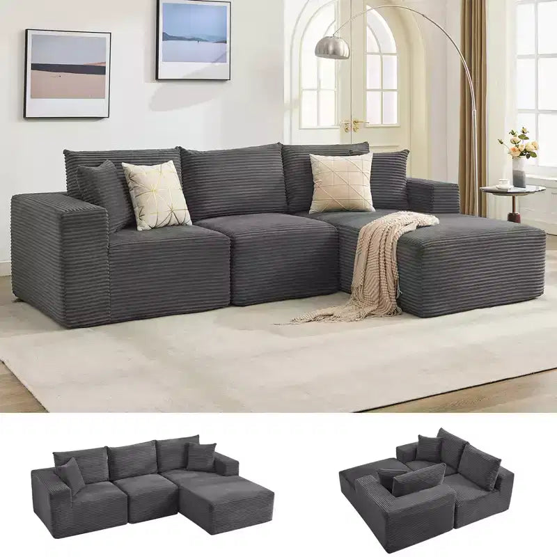 108 Modern Sofa Couch, 3 Seater Upholstered L Shaped Sofa with Pillows, Deep Seat Sofa, No Assembly Required – Image 3