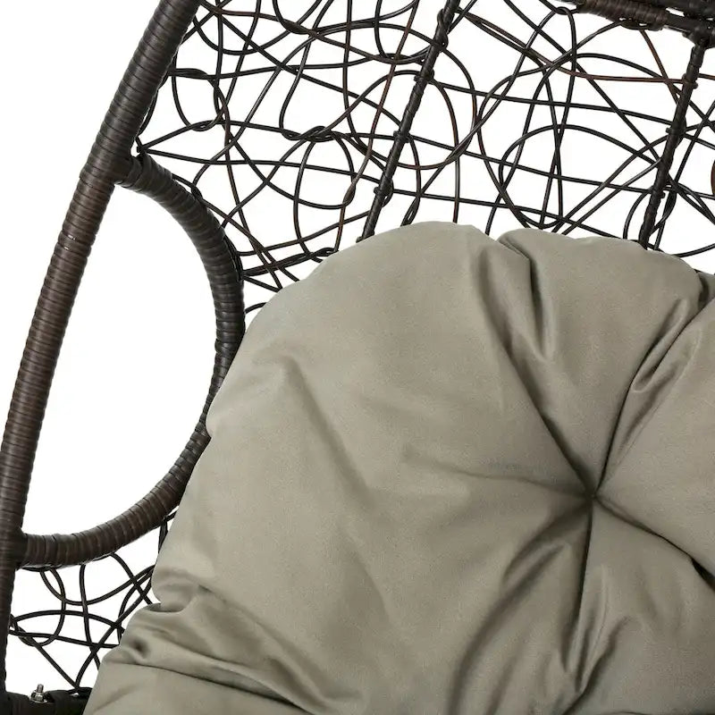 Khaki Brown / Gray Wicker Hanging Egg Chair with Cushion, 1-Person, 300 lbs Capacity – Image 20