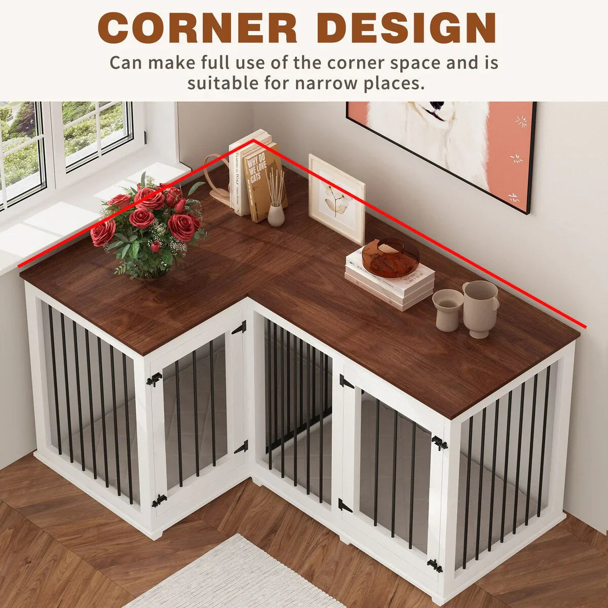 Large Corner Dog Crate Furniture for 2 Dogs, L Shape Dog Crate Cage - 58.7X41.1 – Image 26