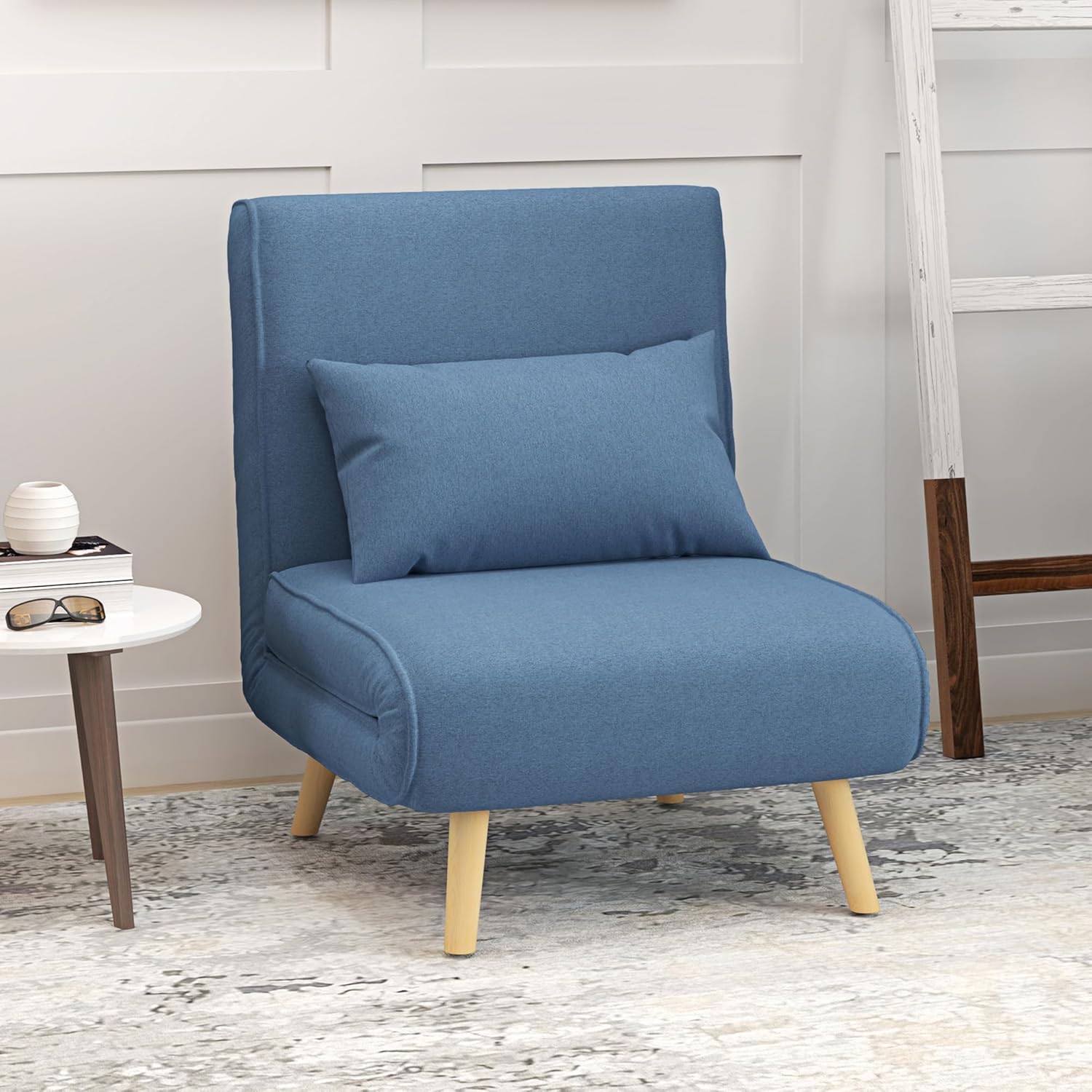 HOMCOM 3 en 1 Fauteuil Convertible 1 Place, Fauteuil lit et chauffeuse - Dossier inclinable 5 Niveaux et Oreiller Inclus, siège rembourré - pour Bureau, Salon, Chambre à Coucher, Bleu – Image 9