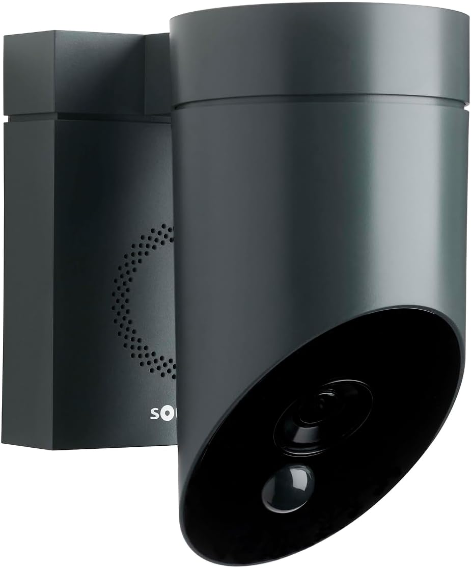 somfy 1875326 - Outdoor Camera 2 Grise, Caméras avec détection de Mouvement Intelligente, Sirène intégrée de 110 DB, Branchement Possible sur Un luminaire existant, Images Full HD 1080p