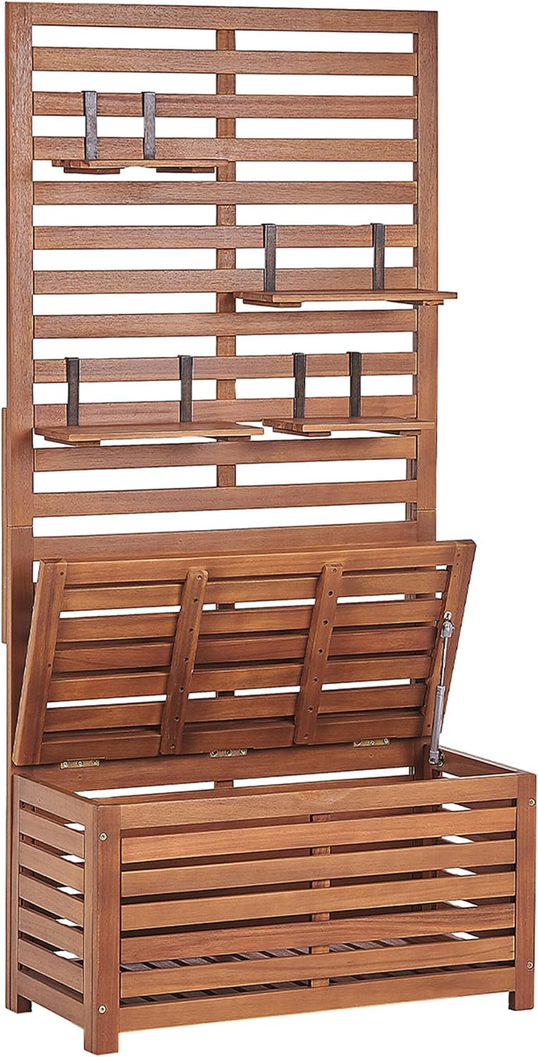 Beliani Banc de Rangement Extérieur avec Étagères Murales en Bois d'Acacia 80 cm Matino – Image 6